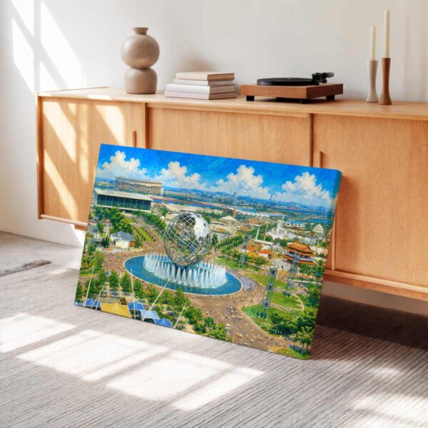 New York World’s Fair Unisphere and Shea Stadium 1960s - Canvas Print