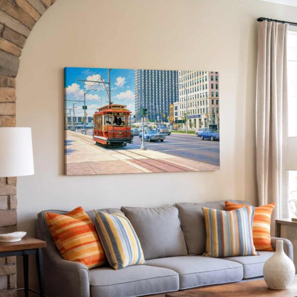 Detroit Citizens Railway on Jefferson Avenue 1980s – Canvas Print