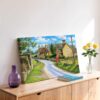 Little Badminton, Gloucestershire 1980s – Canvas Print Little Badminton village, Gloucestershire in the 1980s with honey-colored stone cottages, dry-stone walls and a red K6 telephone box