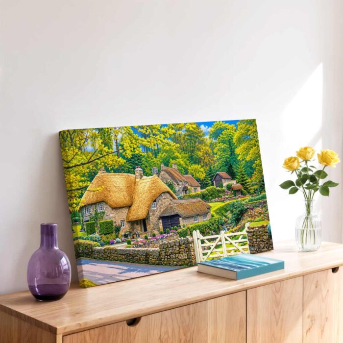 Thatched Cottage in Buckland in the Moor, Devon 1970s – Canvas Print