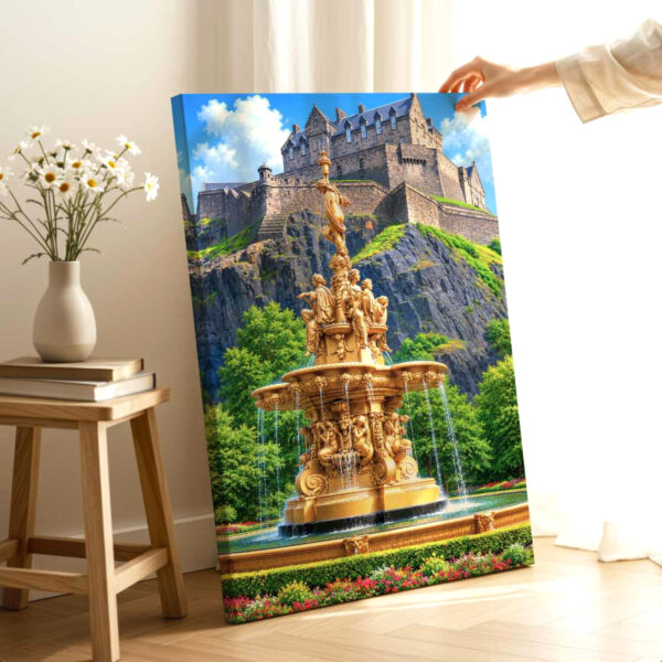 Ross Fountain and Edinburgh Castle, Scotland 1970s – Canvas Print