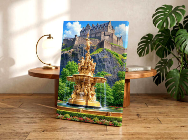Ross Fountain and Edinburgh Castle, Scotland 1970s – Canvas Print