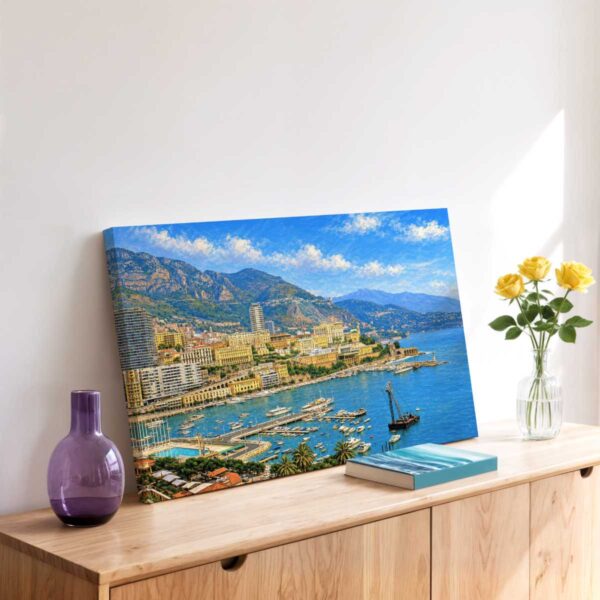 Monaco Harbor and Monte Carlo, Monaco 1960s - Canvas Print Monaco Harbor and Monte Carlo, Monaco 1960s - Canvas Print