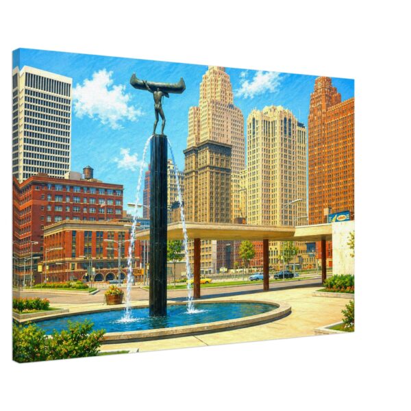Cobo Hall and Spirit of Transportation, Detroit 1960s – Canvas Print 38255155-88f8-44ad-b1e9-12efb568cefa