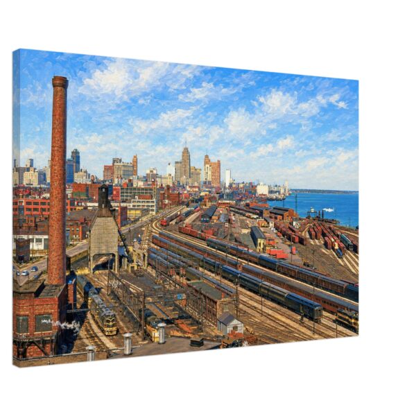 Detroit Riverfront from the Ambassador Bridge 1950s – Canvas Print 43bbd80d-457e-446d-bf62-856781cbcec7