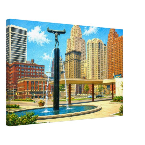 Cobo Hall and Spirit of Transportation, Detroit 1960s – Canvas Print 5444094d-7899-46b1-bc20-c15357b6e654