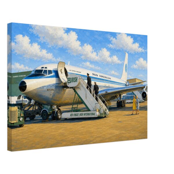Pan Am Boeing 707 at Shannon Airport, Ireland 1960s - Canvas Print 86aa5b13-8468-4611-ab11-77b4c5910fbc
