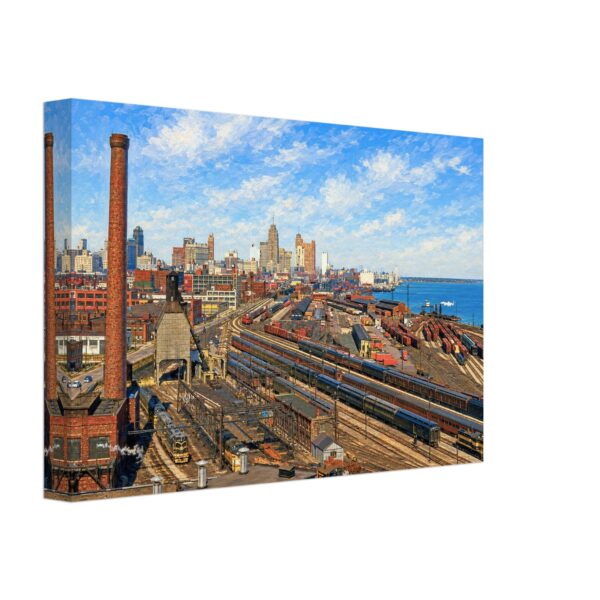 Detroit Riverfront from the Ambassador Bridge 1950s – Canvas Print 8d0bf595-c78b-40f6-8bd2-54763da3a46e