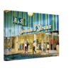 1960s view of Abraham & Straus department store at Walt Whitman Mall in South Huntington, New York, reimagined in a painterly style from a genuine vintage color photograph.