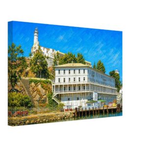 Alcatraz Island and Lighthouse, San Francisco 1970s - Canvas Print Alcatraz Island prison building and lighthouse overlooking San Francisco Bay, 1970s - Canvas Print