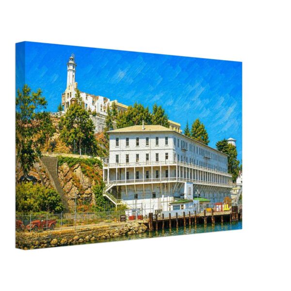 Alcatraz Island prison building and lighthouse overlooking San Francisco Bay, 1970s - Canvas Print