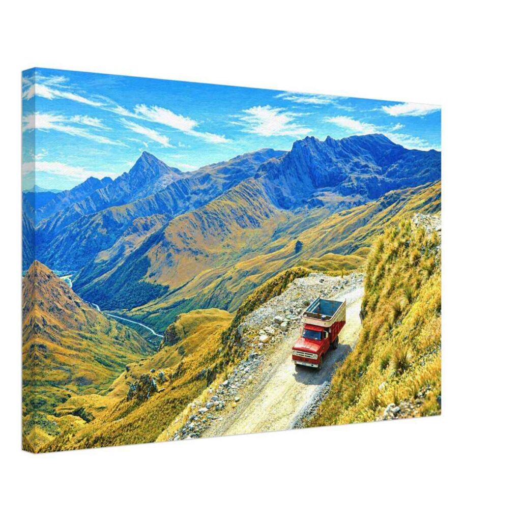 Vintage truck on a mountain road in the Andes Mountains, Peru 1978 - Canvas Print