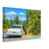 Bears and Chrysler 300 in Yellowstone National Park 1960s – Canvas Print Painterly 1960s view of bears beside a road in Yellowstone National Park, with a white Chrysler 300, forest, mountains and blue sky.
