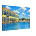1950s painterly view of the outdoor swimming pool at Butlin's Holiday Camp, Mosney, Ireland, with diving platform and Happy Holidays Butlins building - canvas print.