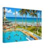 Caribbean Hotel, Miami Beach, Florida 1960s - Canvas Print Painterly 1960s view of the Caribbean Hotel in Miami Beach, Florida, with an oceanfront swimming pool, diving boards, palm trees, sunbathers and the Atlantic Ocean.