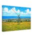 1980s painterly view of the chairlift at Butlin's Holiday Camp, Ayr, Scotland overlooking the resort and the Firth of Clyde - canvas print.