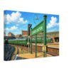 Clapham Junction Station, London 1960s – Canvas Print Painterly 1960s view of Clapham Junction station in London, with green trains, railway tracks, signals and a large platform sign.