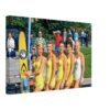 Cypress Gardens Water Skiers, Florida 1960s - Canvas Print Painterly 1960s view of five female water skiers at Cypress Gardens, Florida, wearing coordinated swimsuits and posing beside a yellow Cypress Gardens water ski.