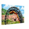 Dragon Mountain Coaster, Marineland, Niagara Falls 1980s – Canvas Print Painterly 1980s view of Dragon Mountain roller coaster at Marineland near Niagara Falls, with a train in a loop and the dragon-themed station entrance behind it.