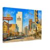 Fremont Street, Las Vegas 1970s - Canvas Print Painterly 1970s view of Fremont Street in Las Vegas, with casino signs, Four Queens Hotel & Casino, Hotel Fremont, McDonald’s, pedestrians and period cars.