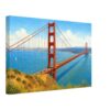 Golden Gate Bridge, San Francisco, California 1970s - Canvas Print Painterly 1970s view of the Golden Gate Bridge in San Francisco with blue bay water, city skyline, sailboats, hills and yellow wildflowers.