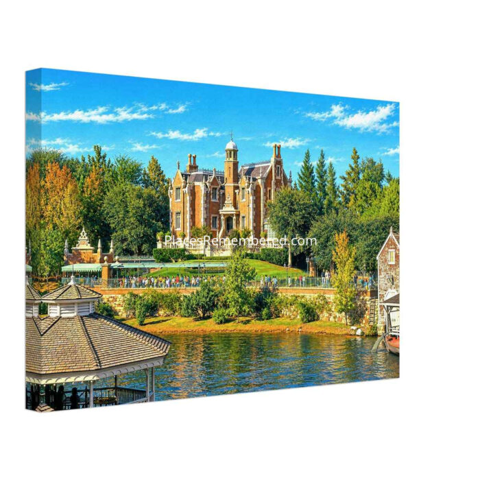 Haunted Mansion, Walt Disney World, Florida 1970s - Canvas Print 1970s painterly view of the Haunted Mansion at Walt Disney World, Florida overlooking the Rivers of America - canvas print.