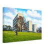 Highcliffe Drive, Alton Estate, Roehampton 1950s - Canvas Print 1950s view of the newly completed Highcliffe Drive tower blocks on the Alton Estate in Roehampton, with children crossing open green lawns beneath modernist apartment buildings, reimagined in a painterly style from a genuine vintage color photograph.