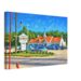 Howard Johnson’s Restaurant, Ann Arbor, Michigan 1950s - Canvas Print Painterly 1950s view of Howard Johnson’s in Ann Arbor, Michigan, with orange-roofed restaurant, roadside ice cream sign, American flag and parking lot filled with vintage cars.