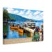1950s painterly view of Lake Windermere, Cumbria with wooden launches, a Windermere steamer and visitors enjoying the Lake District - canvas print.