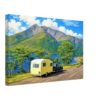 Loch Leven, Scotland 1960s - Canvas Print 1960s painterly view of Loch Leven, Scotland with a vintage car and caravan beneath Sgorr Dhearg in the Scottish Highlands - canvas print.