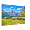 Many Glacier Hotel, Montana 1970s - Canvas Print Painterly 1970s view of Many Glacier Hotel in Montana, with alpine slopes, rocky mountains, snow patches and a blue sky in Glacier National Park.