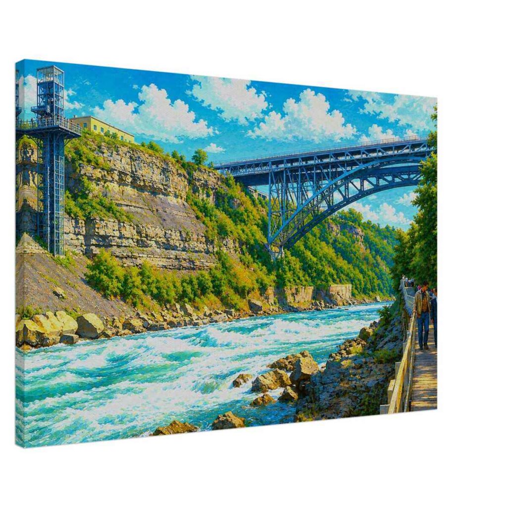 Michigan Central Railway Bridge spanning the Niagara River at Niagara Falls, Ontario and New York 1962 - Canvas Print