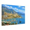 Monaco Harbor and Monte Carlo, Monaco 1960s - Canvas Print Painterly 1960s view of Monaco Harbor and Monte Carlo with yachts, blue Mediterranean water, hillside buildings, mountains and sunny sky.