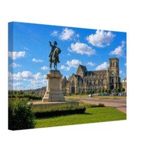 1960s photograph of the Monument à Napoléon in Place Napoléon, Cherbourg, Normandy, France, with the Basilica of Sainte-Trinité in the background.