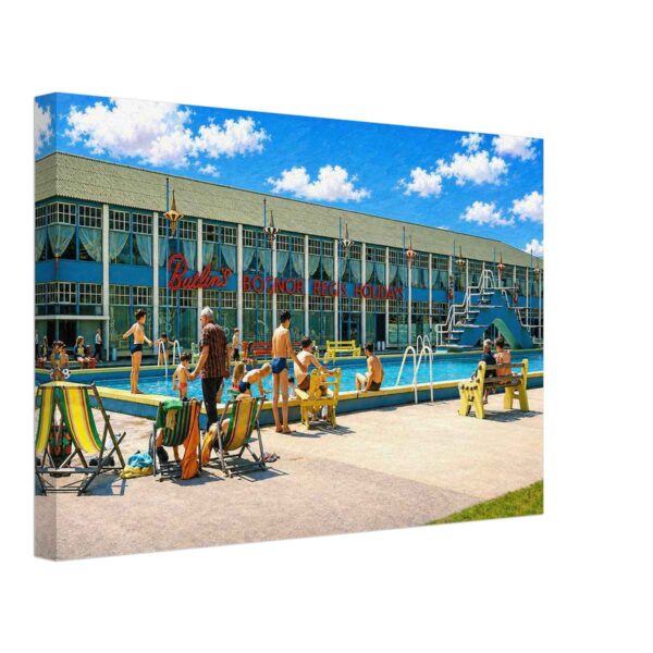 Outdoor Swimming Pool, Butlins Bognor Regis Holiday Camp 1960s - Canvas Print 1960s painterly view of the outdoor heated swimming pool at Butlin's Holiday Camp, Bognor Regis, England - canvas print.