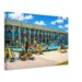 1960s painterly view of the outdoor heated swimming pool at Butlin's Holiday Camp, Bognor Regis, England - canvas print.