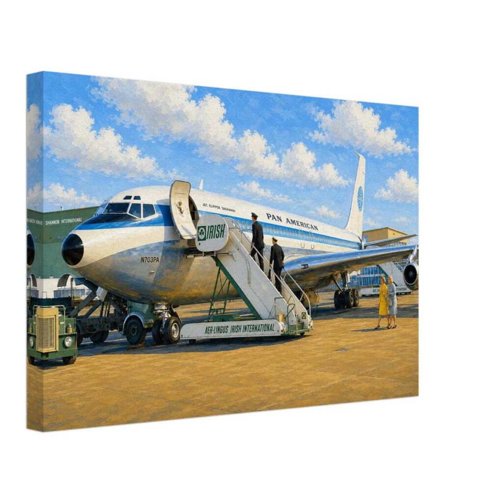 Pan Am Boeing 707 at Shannon Airport, Ireland 1960s - Canvas Print