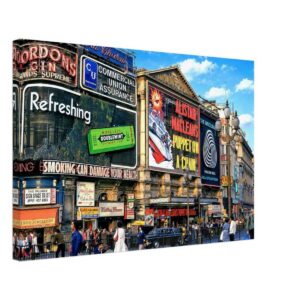 Vintage 1971 view of Piccadilly Circus with the London Pavilion advertising Alistair MacLean's Puppet on a Chain.