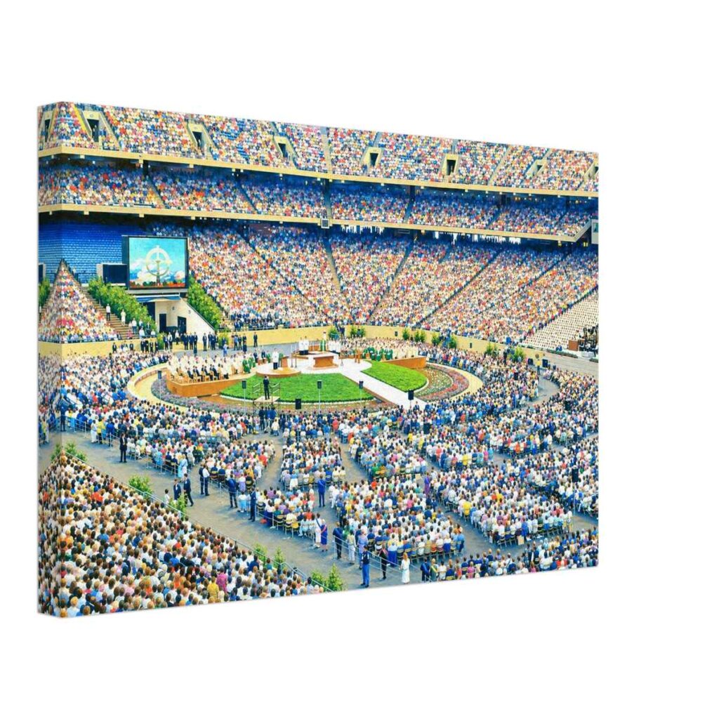 Pope John Paul II at the Pontiac Silverdome in Michigan in the 1980s during a public Mass - Canvas Print
