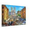 Spanish Steps and Trinità dei Monti, Rome, Italy 1970s - Canvas Print Painterly 1970s view of the Spanish Steps in Rome, Italy, with Trinità dei Monti, the obelisk, crowds, horse-drawn carriage, period car and Barcaccia Fountain.