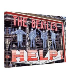 The Beatles "Help!", London Pavilion, Piccadilly Circus, London 1960s - Canvas Print 1960s London Pavilion in Piccadilly Circus displaying the giant illuminated sign promoting The Beatles' film Help! in 1965, prepared in a clean photographic style from a genuine vintage color photograph.