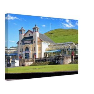 The Pavilion Theatre, Ilfracombe, Devon 1960s - Canvas Print 1960s painterly view of the Pavilion Theatre at Ilfracombe, Devon, with Capstone Hill behind, before its demolition - canvas print.