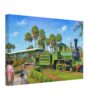 Trans-Veldt Railway, Busch Gardens, Florida 1970s - Canvas Print Painterly 1970s view of the Trans-Veldt Railway at Busch Gardens, Florida, with a green steam train, open passenger cars, palm trees and flowers.