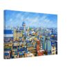 Painterly 1950s panoramic view from The Monument in London looking west across historic rooftops and church towers toward St Paul’s Cathedral.