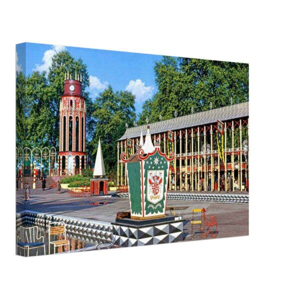 Vista Arcades, Festival Pleasure Gardens, Battersea Park, London 1951 - Canvas Print Vista Arcades and Gothic entrance tower at the Festival Pleasure Gardens, Battersea Park, London 1951 - Canvas Print