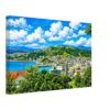 1970s painterly view of Wellington Harbour, New Zealand overlooking the city skyline and harbor - canvas print.