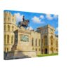 Windsor Castle and King Charles II Statue 1980s – Canvas Print Painterly 1980s view of Windsor Castle with the equestrian statue of King Charles II, pale stone walls, Gothic windows and blue sky.