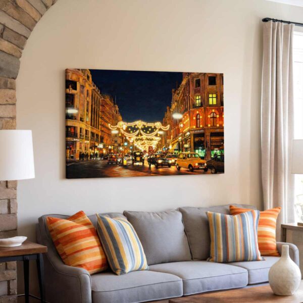Christmas Lights on Regent Street, London 1970s - Canvas Print
