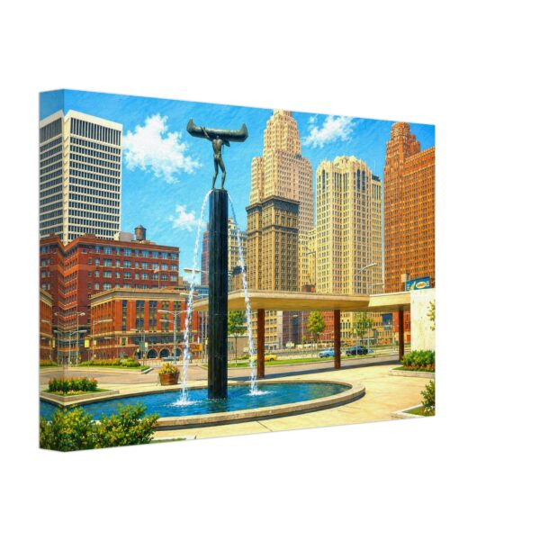 Cobo Hall and Spirit of Transportation, Detroit 1960s – Canvas Print caa7eb08-bf16-4150-953d-0db6c2045013