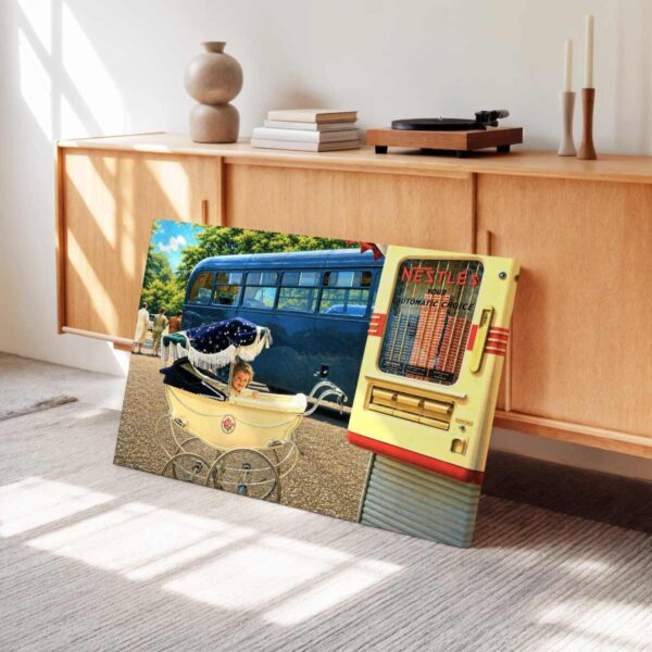 Pram & Nestlé Chocolate Vending Machine, London 1950s - Canvas Print Pram & Nestlé Chocolate Vending Machine, London 1950s - Canvas Print